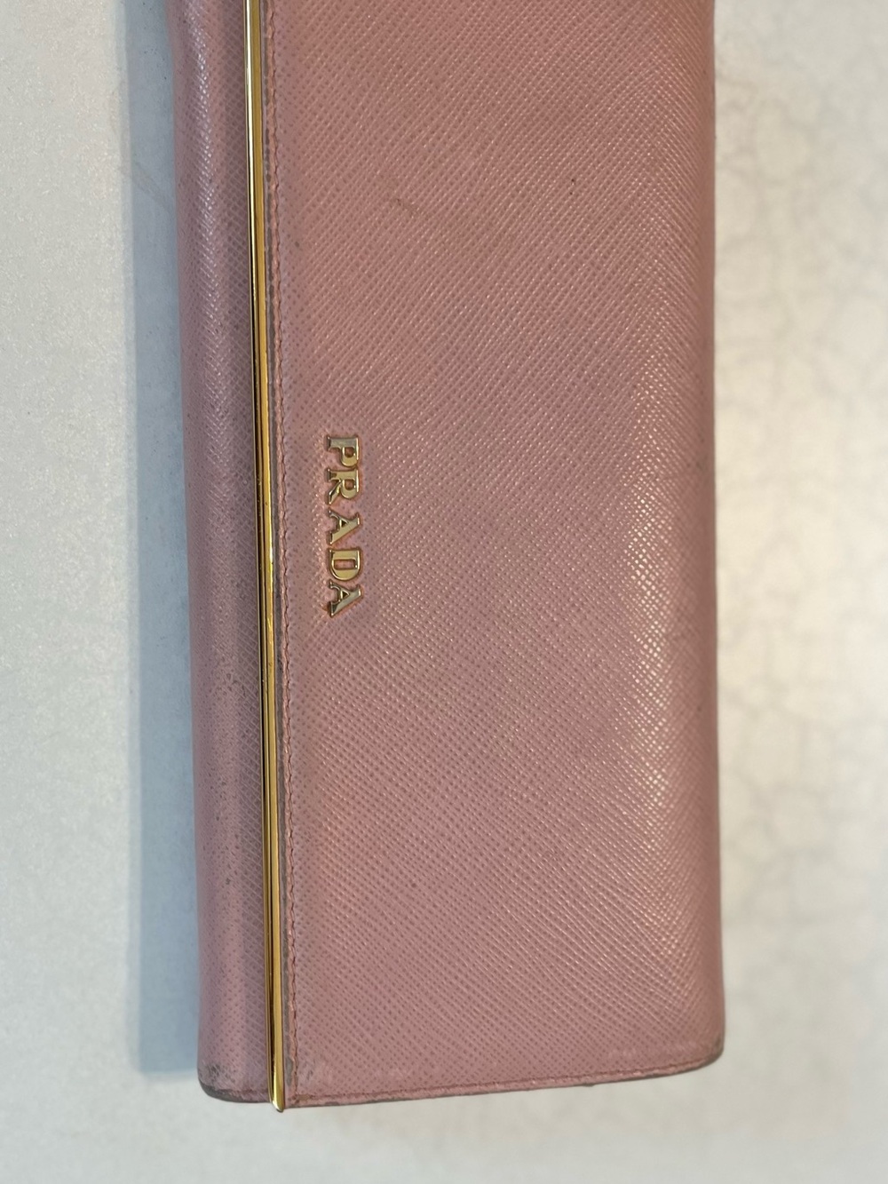 Authentic Prada Pink Saffiano Leather Long Wallet Gold Hardware